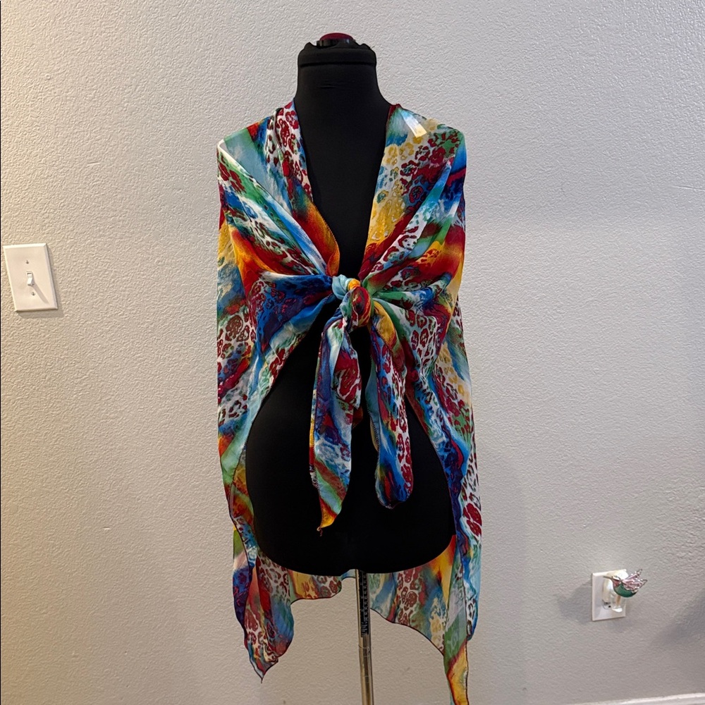 Versatile Colorful Watercolor Animal Print Lightweight Kimono or Sarong - Picture 5 of 7